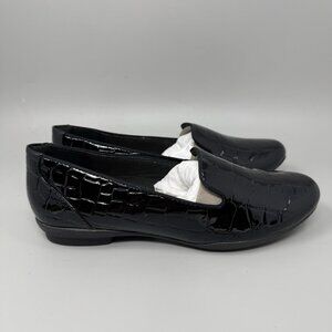 CLARKS Women's Sara Poppy Slip-on Flats 7.5 M Black Patent Faux Croc Leather New